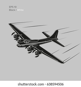 Vintage world war 2 legendary heavy bomber. Old retro piston engine propelled heavy aircraft. Vector illustration
