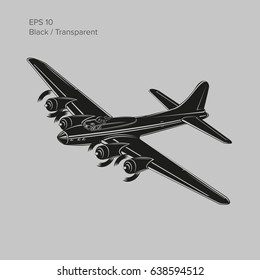 Vintage world war 2 legendary heavy bomber. Old retro piston engine propelled heavy aircraft. Vector illustration