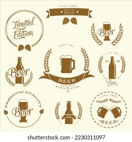 vintage wreath Beer vector label icons for brewery bar pub or product labels