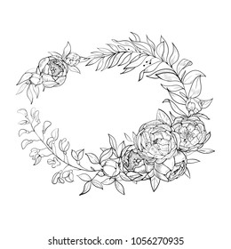 Vintage wreath of flowers and leaves