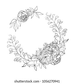 Vintage wreath of flowers and leaves