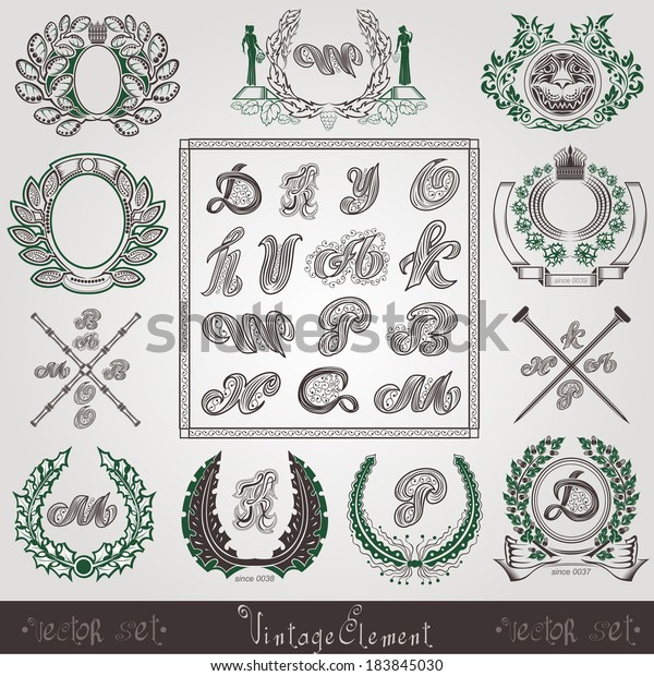 vintage\
wreath with old engraving element and\
letters