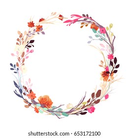 Patrón de vendaje: flor, hoja, rama, aislado en el fondo. Imitación del bordado, acuarela. Ilustración vectorial dibujada a mano, elementos editables. Corona para boda, tarjeta de invitación