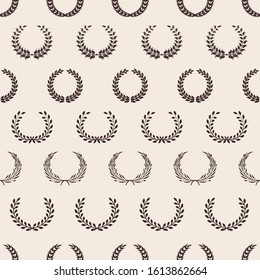 Vintage wreath pattern. Greek laurel, awards seamless texture. Vector olive branches background