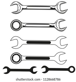 Vintage wrench in monochrome style isolated vector illustration. Silhouette wrench icon.