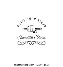 vintage writing hand vintage style. Writer filigree label.