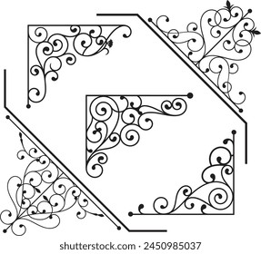 Vintage wrought iron corner ornaments and design elements, vector series. A set of exquisite and very clean wrought iron ornamental designs, vinyl and laser ready. 