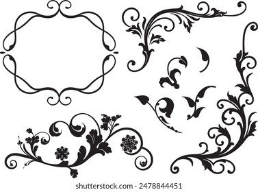 Antiguas adornos esquineros de hierro forjado, Elementos de diseño de lujo, series de Vector. Invitación de Boda filigrana renacentista. Elementos decorativos florales y de página de Vector muy limpios, listos para vinilo y láser.