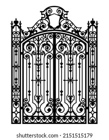 vintage wrought iron gate with ornaments on a white background