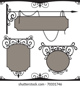 Vintage Wrought Iron Signs. Three Vector Templates For Your Design