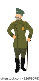 Vintage WW1 army officer in uniform vector illustration. General marshal symbol. Soldier in uniform. Military commander. Marsh officer in a ceremonial procession. Military parade. Warrior. 