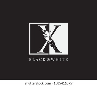 Vintage X Letter Leaves Logo. Black and White X With Classy Leaves Shape design perfect for fashion, Jewelry, Beauty Salon, Cosmetics, Spa, Hotel and Restaurant Logo. 