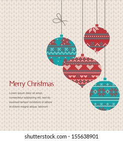 Vintage Xmas greeting card with knitted ornaments