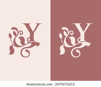 Vintage Y Letter Floral Design. Classic Monogram Alphabetical Icon for Restaurant, Boutique, Hotel.