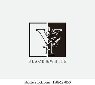 Vintage Y Letter Leaves Logo. Black and White Y With Square and Classy Leaves Shape design perfect for fashion, Jewelry, Beauty Salon, Cosmetics, Spa, Hotel and Restaurant Logo. 