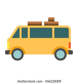 Vintage yellow camper or trailer for family trip. Flat vector illustration isolated on white background