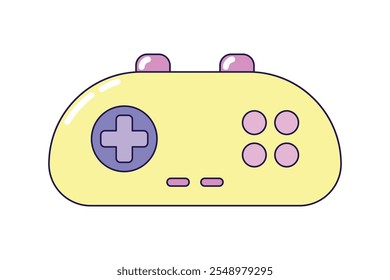 Vintage Yellow Gamepad on white background. Retro illustration with outline in 90s style. Isolated vector illustration.