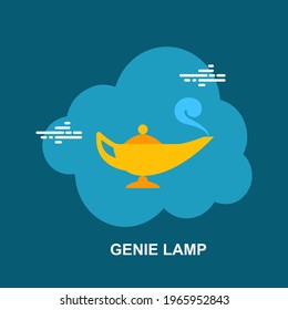 Vintage yellow Lamp on blue background flat concept design
