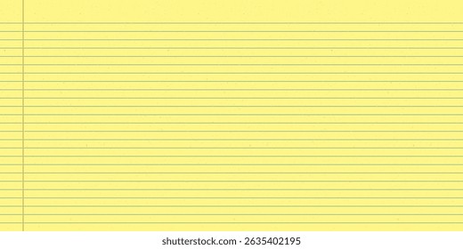 Vintage yellow legal pad with blue horizontal lines and red margin. Notebook sheet with classic striped design for lawyers and students