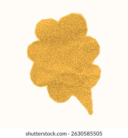 Vintage yellow pastel paper dialogue bubble on white background. Crumpled notebook texture, rough jagged edges, dotted gritty look and halftone effect.