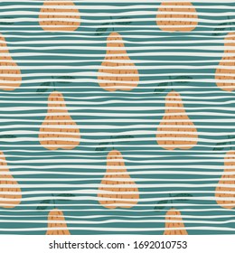 Las peras amarillas vintage son un patrón sin fisuras. Papel pintado de frutas en forma de doodle. Diseño para tejidos infantiles, tejidos textiles, papel de envolver, productos textiles de cocina. Ilustración vectorial. 