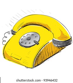 Vintage yellow phone sketch cartoon vector illustration