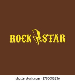 vintage yellow rock star print isolated on brown background. Vector Grunge Rock star emblem or label concept design template for printing on t shirt