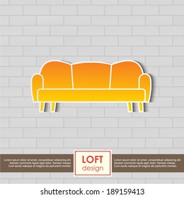 Vintage yellow sofa vector symbol. Loft furniture concept
