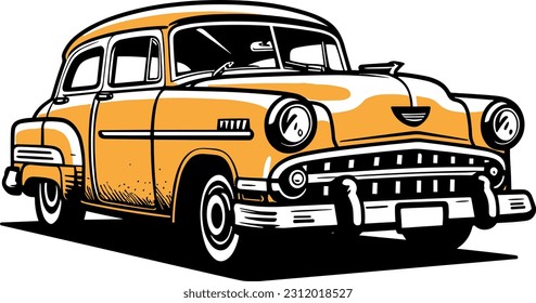 vintage yellow taxi cab illustration over white