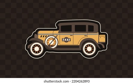 Vintage Yellow Taxi In Retro Style. American Car Made In 30s Years. Vector Flat Illustration