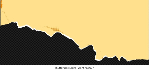 Vintage yellow torn paper with ripped edges and grunge texture. Abstract scrapbook piece with broken sheet at the transparent background.