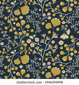 Vintage yellow and white flower pattern