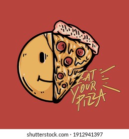 vintage yummy pizza illustration for t-shirt