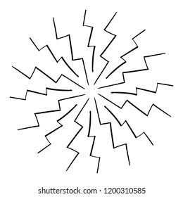 Vintage Zig Zag Sunburst Explosion Chalk Handdrawn Design Element Fireworks Black Rays