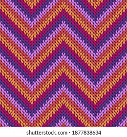 Vintage zigzag chevron stripes knitted texture geometric seamless pattern. Scarf hosiery textile print. Classic warm seamless knitted pattern. Repeatable background.