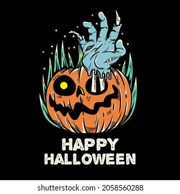 vintage zombie hand come out from halloween pumpkin