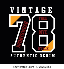 vintage,athletic denim numbers tee element graphic t shirt print vector illustration design