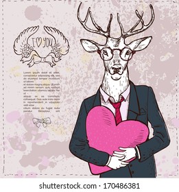 Vintage-Hipster Fashion Deer Illustration
