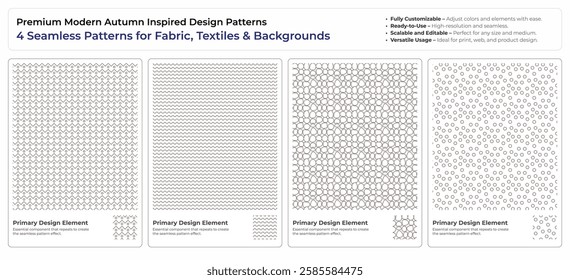 Vintage-Inspired Autumn Seamless Vector Patterns – 4 Retro Designs for Textile and Print