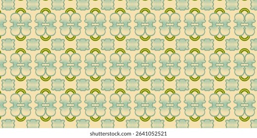 Vintage-inspired green and yellow ornamental pattern with a retro touch, suitable for home decor, artistic creations, and themed designs.