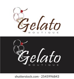 Logotipo de inspiración vintage con una cuchara de helado dibujada a mano. La tipografía elegante y una paleta de colores suaves evocan nostalgia y sofisticación.