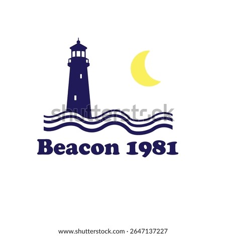 A vintage-inspired nautical logo design featuring a classic lighthouse, crescent moon, and stylized ocean waves. The text 