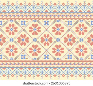 Vintage-Inspired Pastel Geometric Pixel Textile Pattern