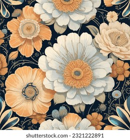 Vintage-inspired seamless floral pattern in vector design. Nostalgic blossoms