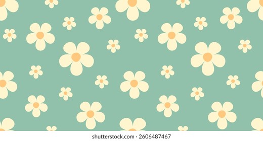 Vintage-inspired seamless pattern featuring cream-colored flowers on a muted green background. Perfect for textiles, wallpapers, and digital designs. Vector illustration