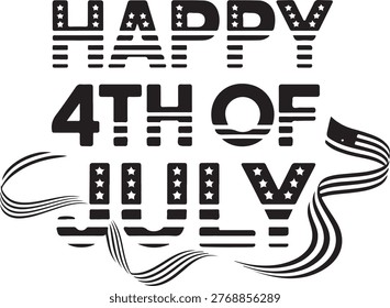 Vintageinspired typography displaying Happy Fourth of July with stars and stripes flag motifs integrated into letters isolated on transparent background