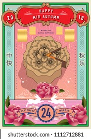 vintage/retro mid autumn festival/ mooncake festival greetings/poster template vector/illustration with chinese words that mean 'happy mid autumn'