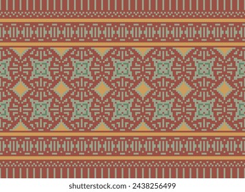 Vintages Cross Stitch Traditional Ethnic Pattern Paisley Flower Ikat Background Abstract Aztec African Indonesian Indian Seamless Pattern for Fabric Print Cloth Dress Carpet Curtains and Sarong