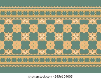 Vintages Cross Stitch Traditional Ethnic Pattern Paisley Flower Ikat Background Abstract Aztec African Indonesian Indian Seamless Pattern for Fabric Print Cloth Dress Carpet Curtains and Sarong