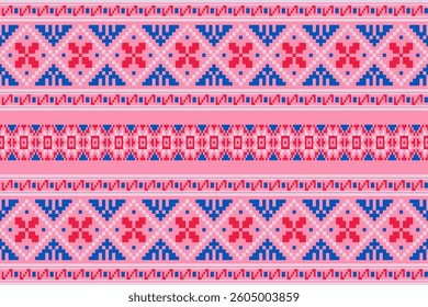Vintages cross stitch traditional ethnic pattern flower Ikat background abstract Aztec African Indonesian Indian seamless pattern for fabric print cloth dress carpet curtains and sarong
